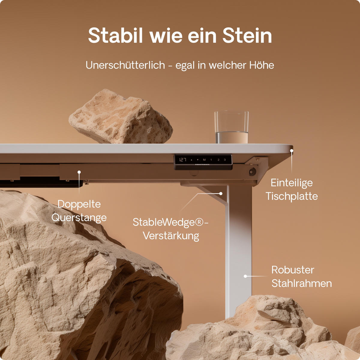 SCHREIBTISCH Elektrisch Höhenverstellbarer HomePro 160x80cm Weiß/Weiß mit Memory-Funktion, Anti-Kollisions Technologie - Weiß, Holzwerkstoff (80/160/62cm) - Desktronic