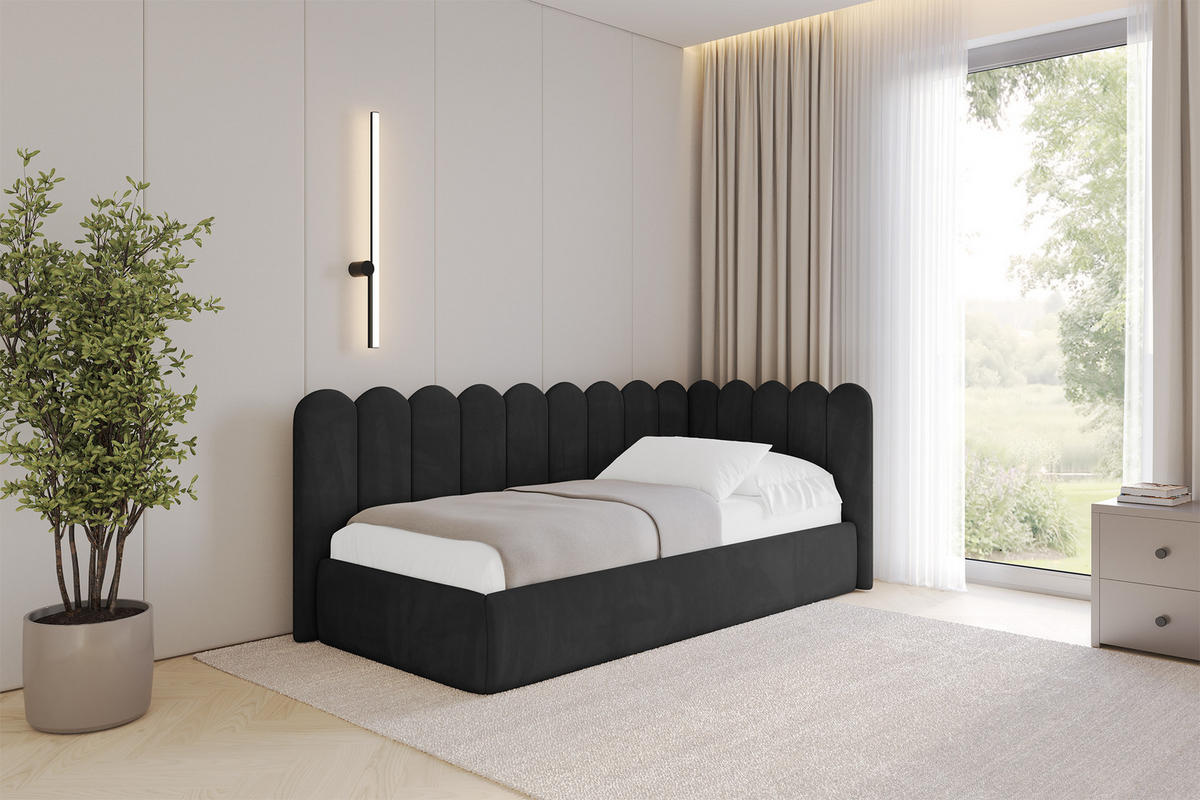 EINZELLBETT Jugendbett mit Bettkasten, Links - ARTY 80x200 Schwarz - Schwarz, Holzwerkstoff/Textil (80/200cm) - ALTDECOR