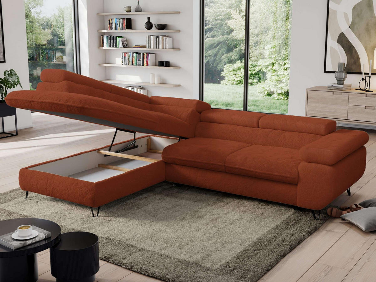 ECKSOFA PEDRO L Orange Plüsch - Links Seite - Schwarz/Orange, Textil/Metall (208/273cm) - MKS