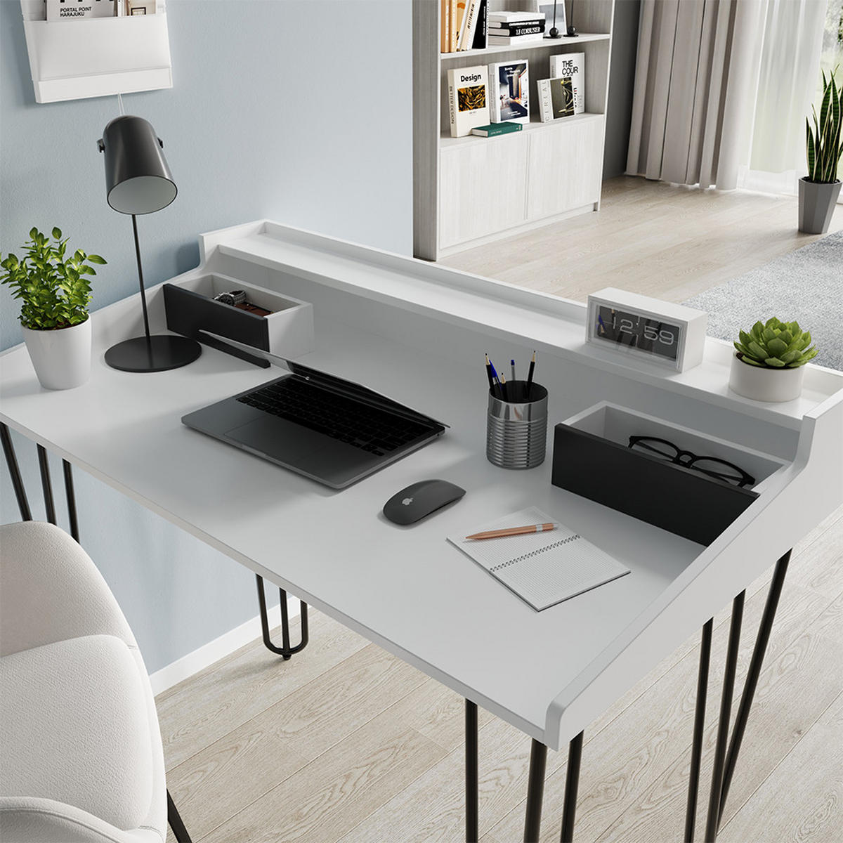 SCHREIBTISCH Sannar Weiß 110 x 60 cm mit Schubladen - Schwarz/Weiß, Holzwerkstoff (60/110/89.5cm) - Vicco