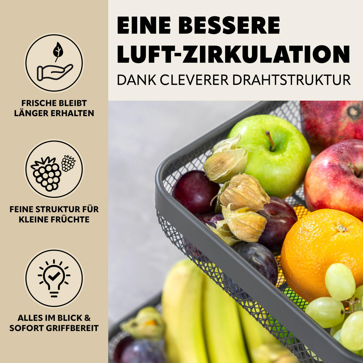 OBSTETAGERE eckig, 2-stöckig, 20 x 20 cm und 30 x 30 cm, grau, Metall - Grau, Metall (31cm) - eluno