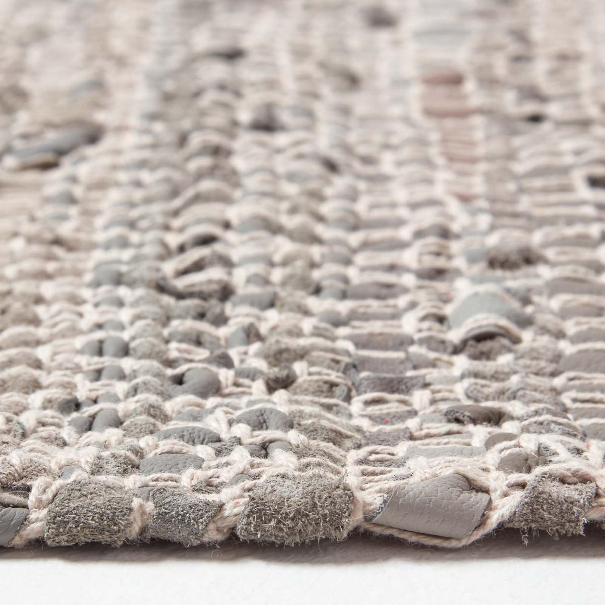 LEDERTEPPICH-LÄUFER gewebt mit Rautenmuster 66/200 cm - Grau, Leder (66/200cm) - Homescapes