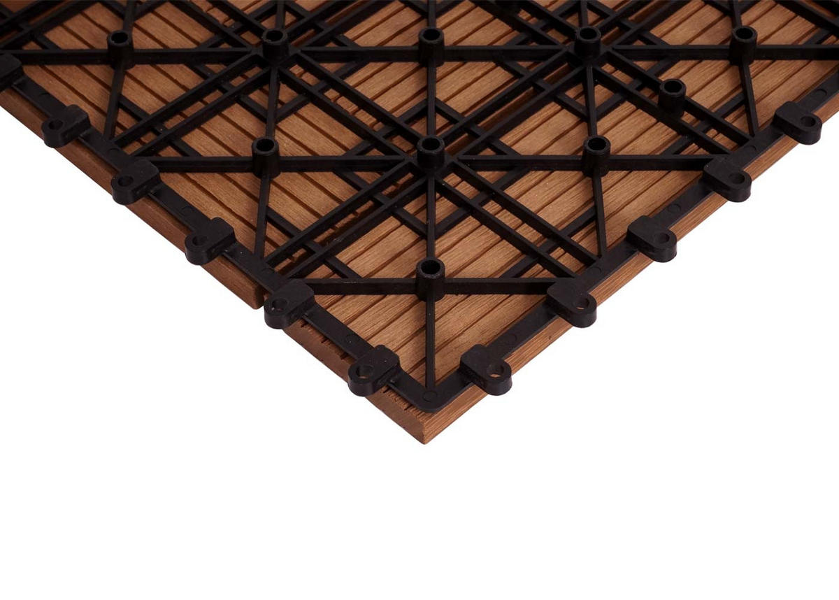 WPC ECK-BODENFLIESE + Abschluss 30x30cm Teak versetzt - Teakfarben, Kunststoff (30/30/2cm) - BERLINLODGE