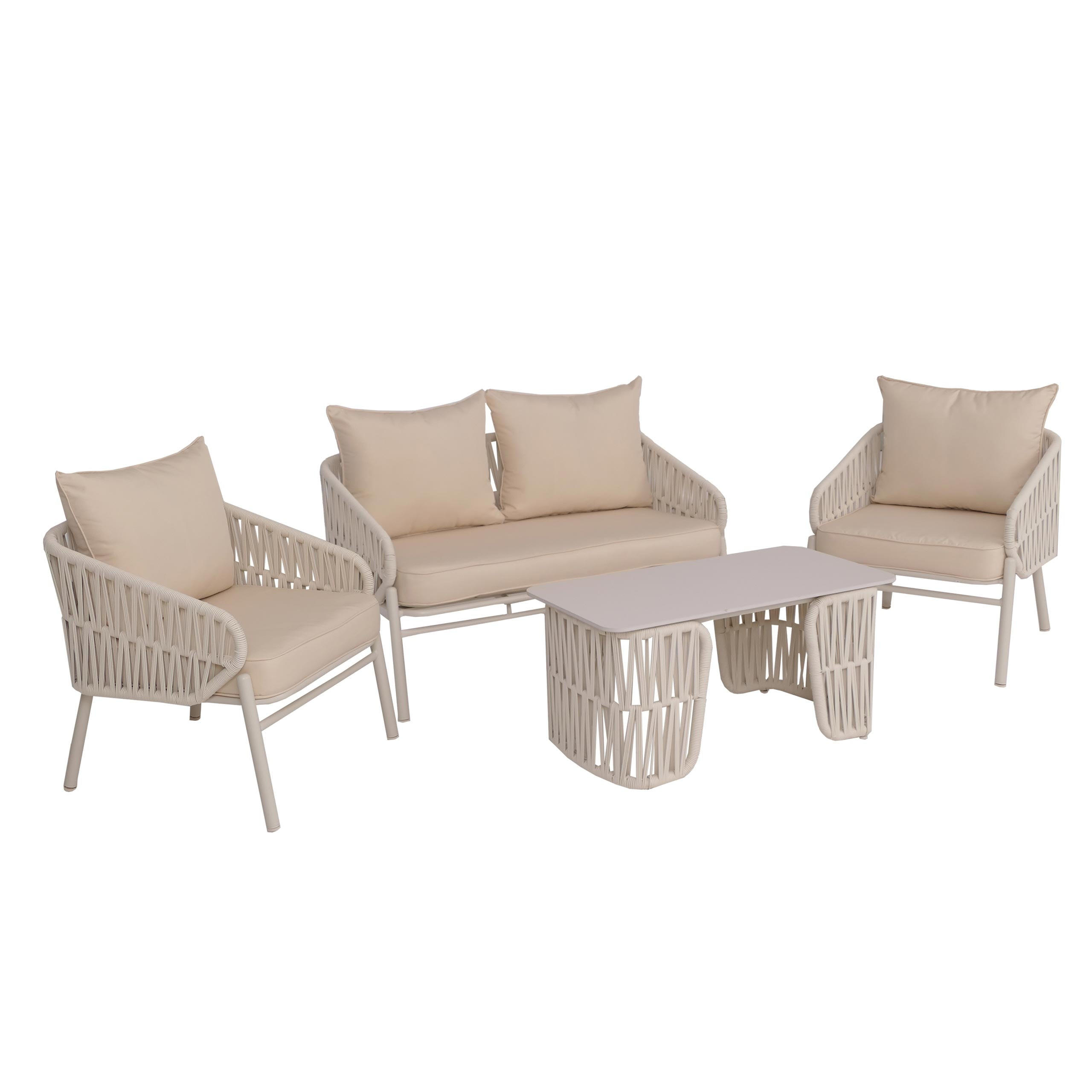 GARTENGARNITUR Lounge-Set Creme - Creme, Metall - PROREGAL
