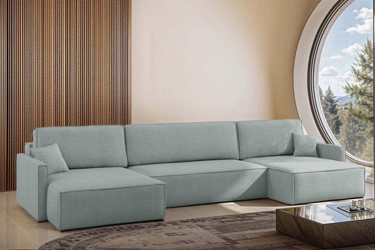 WOHNLANDSCHAFT Louis Scala - Salbeigrün, Holzwerkstoff/Textil (348/83/142cm) - Fun Möbel