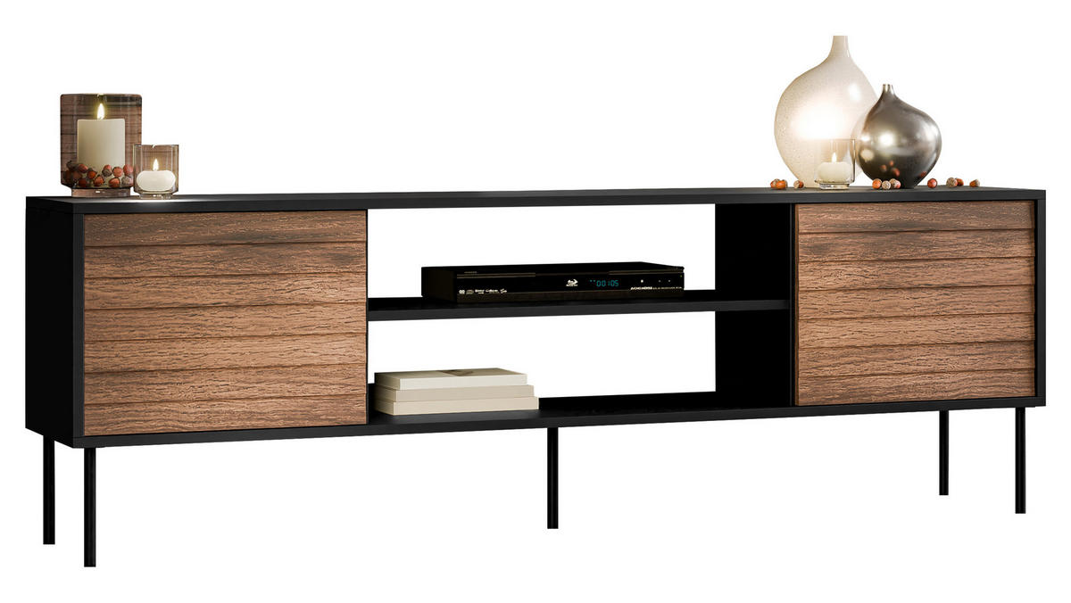 TV-LOWBOARD Cortina 180 EF - Schwarz/Braun, Holzwerkstoff/Metall (180/60/40cm) - MIRJAN24