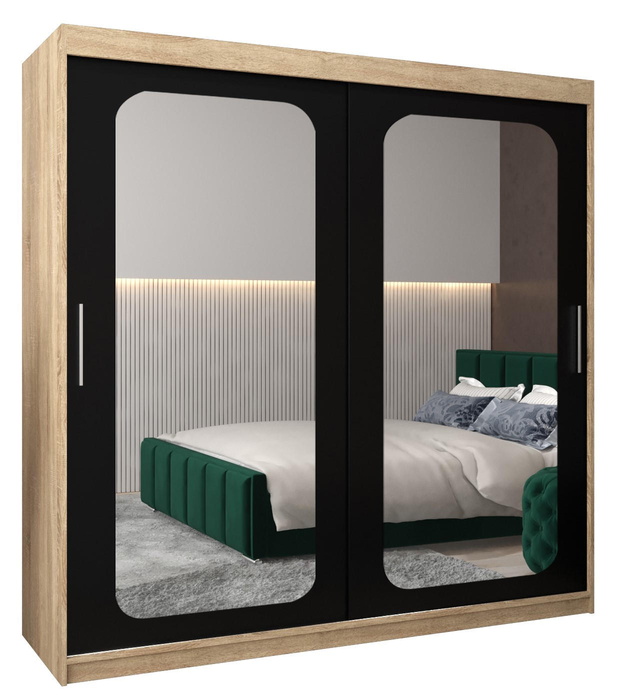 Abiks Möbel Schwebetürenschrank Sonoma Eiche, Schwarz 200x200x62 cm
