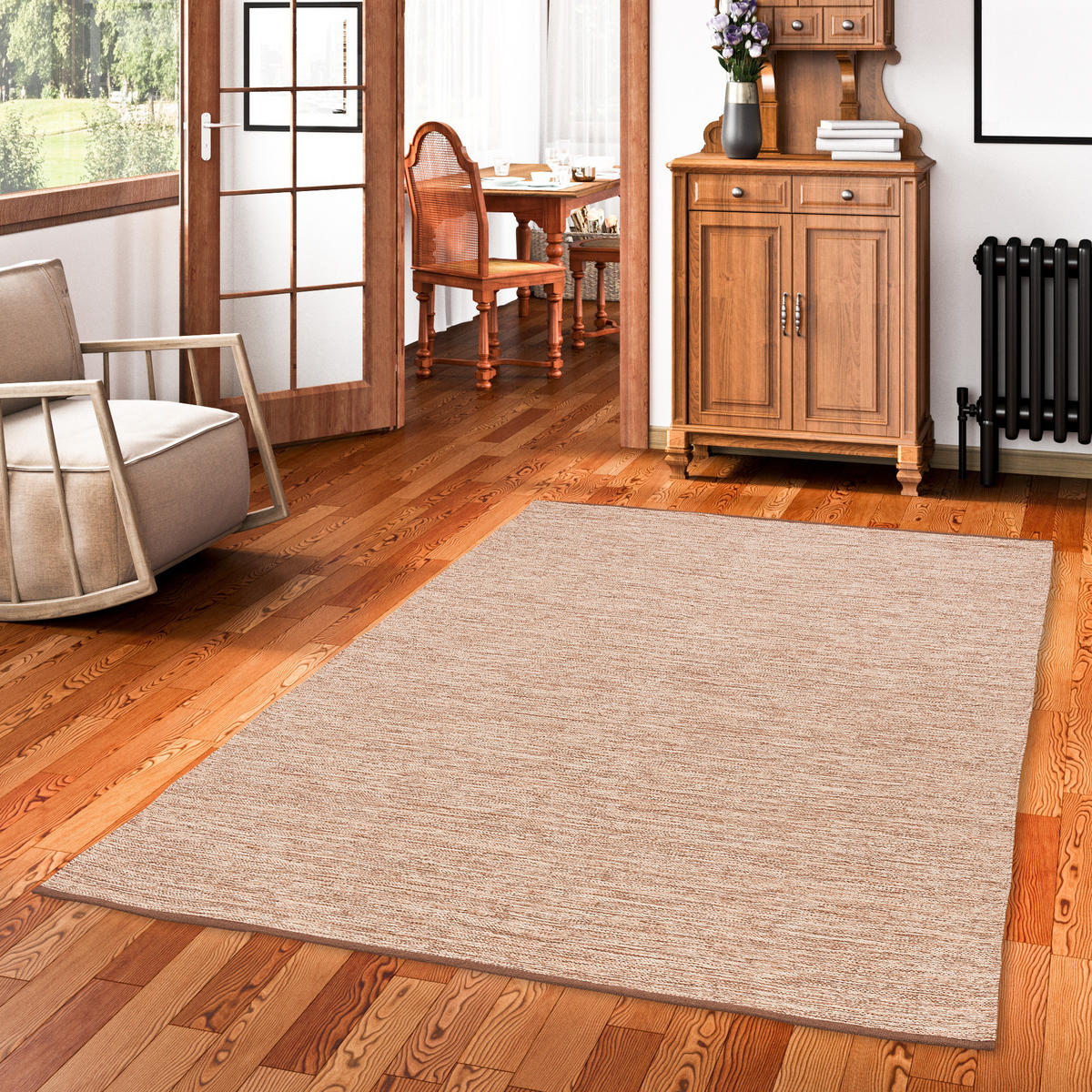 BAUMWOLLE NATUR KELIM TEPPICH EASY MELIERT - Beige, Textil (120/180cm) - Pergamon