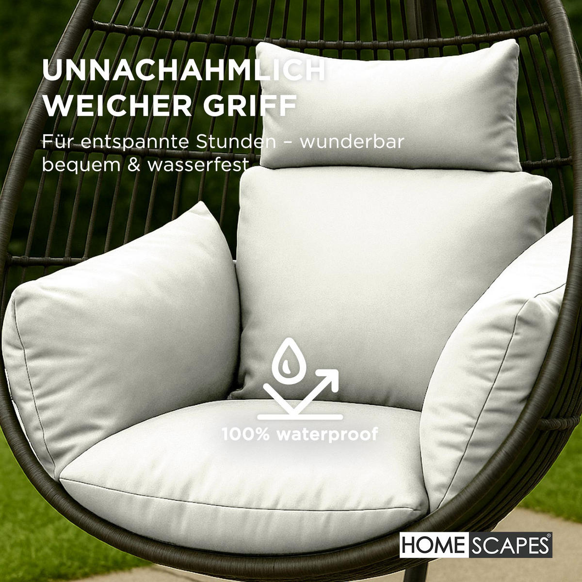 KISSEN für Hängesessel – wetterfest mit Kopfstütze - Naturfarben, Textil (110/15/112cm) - Homescapes