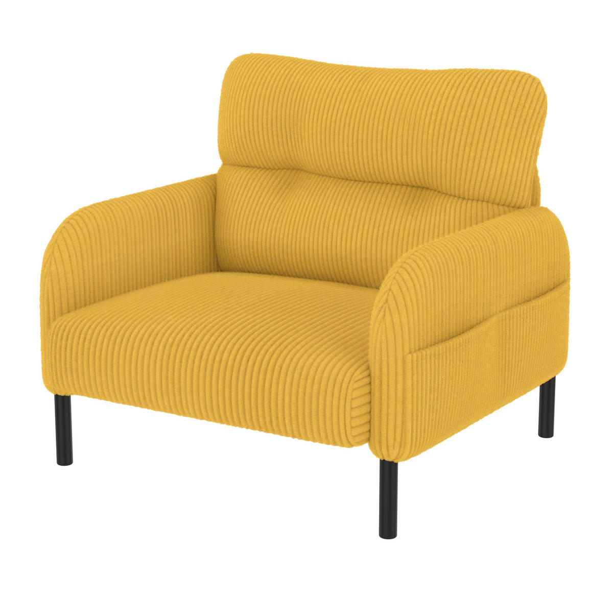 SESSEL 67/75/79 cm in Gelb aus Cord mit Seitentasche - Gelb, Textil (67/79/75cm) - BEAOK