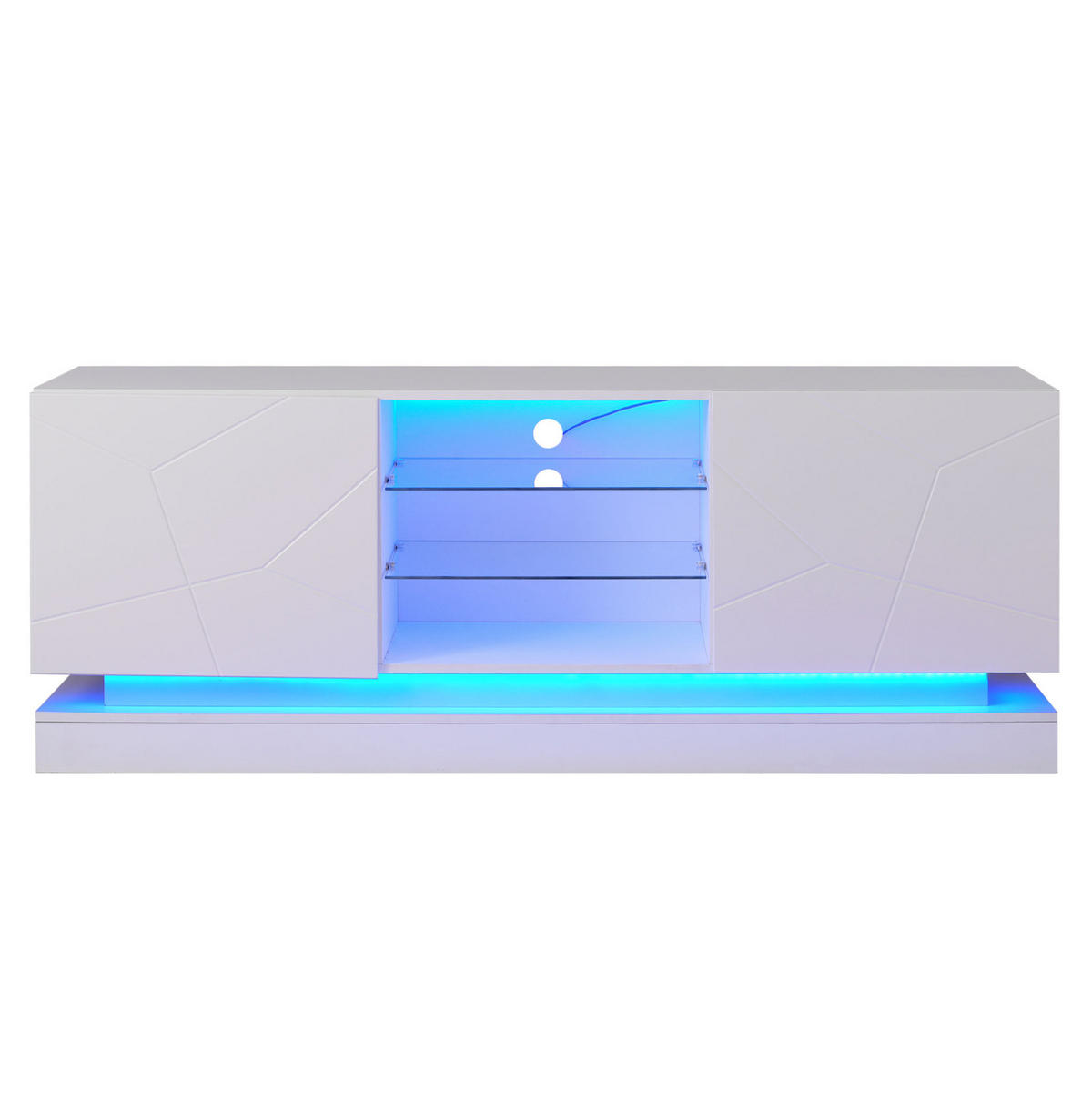 TV-SCHRANK aus Spanplatte 160x38,5x60 cm Weiß mit verstellbarer Glasablage, USB-Lichtleiste und leisem Scharnier - Weiß, Holzwerkstoff (160/60/38.5cm) - Modfu