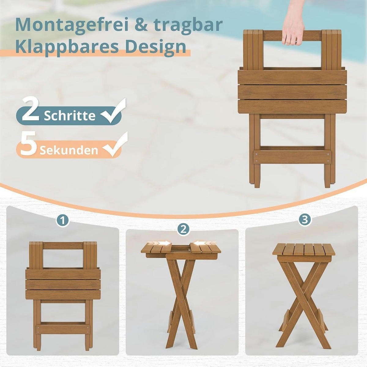BEISTELLTISCH Outdoor Klappbar Teakfarbe 51 x 41 x 69 cm - Braun, Kunststoff (51/41/69cm)