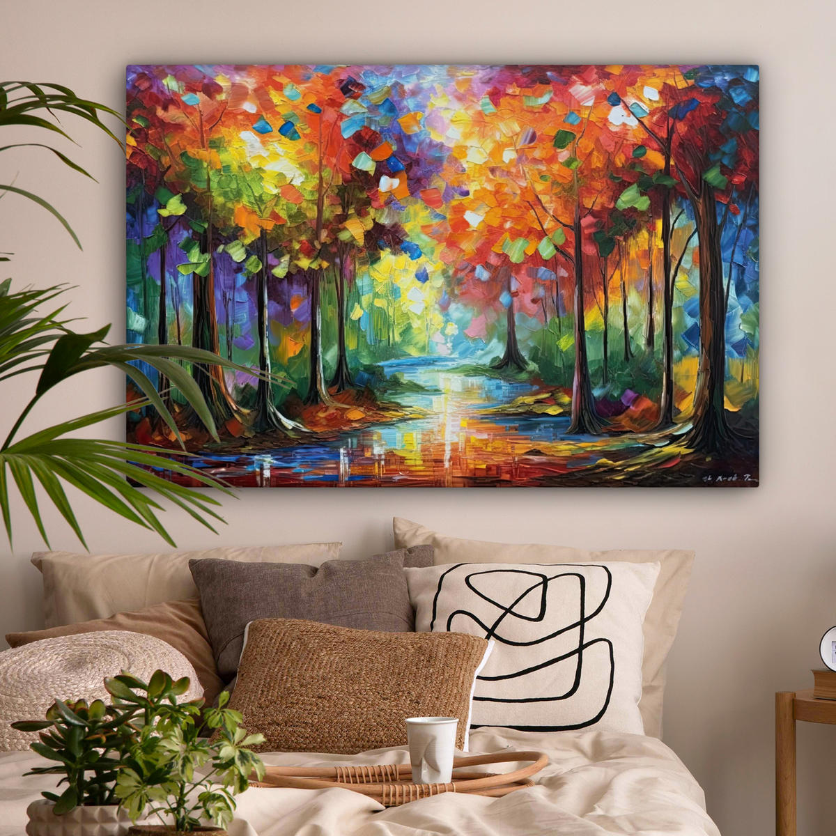 LEINWANDBILD Landschaft - Wald - Farben - Natur XXL 150x100 cm - Multicolor, Textil (150/100cm) - MuchoWow