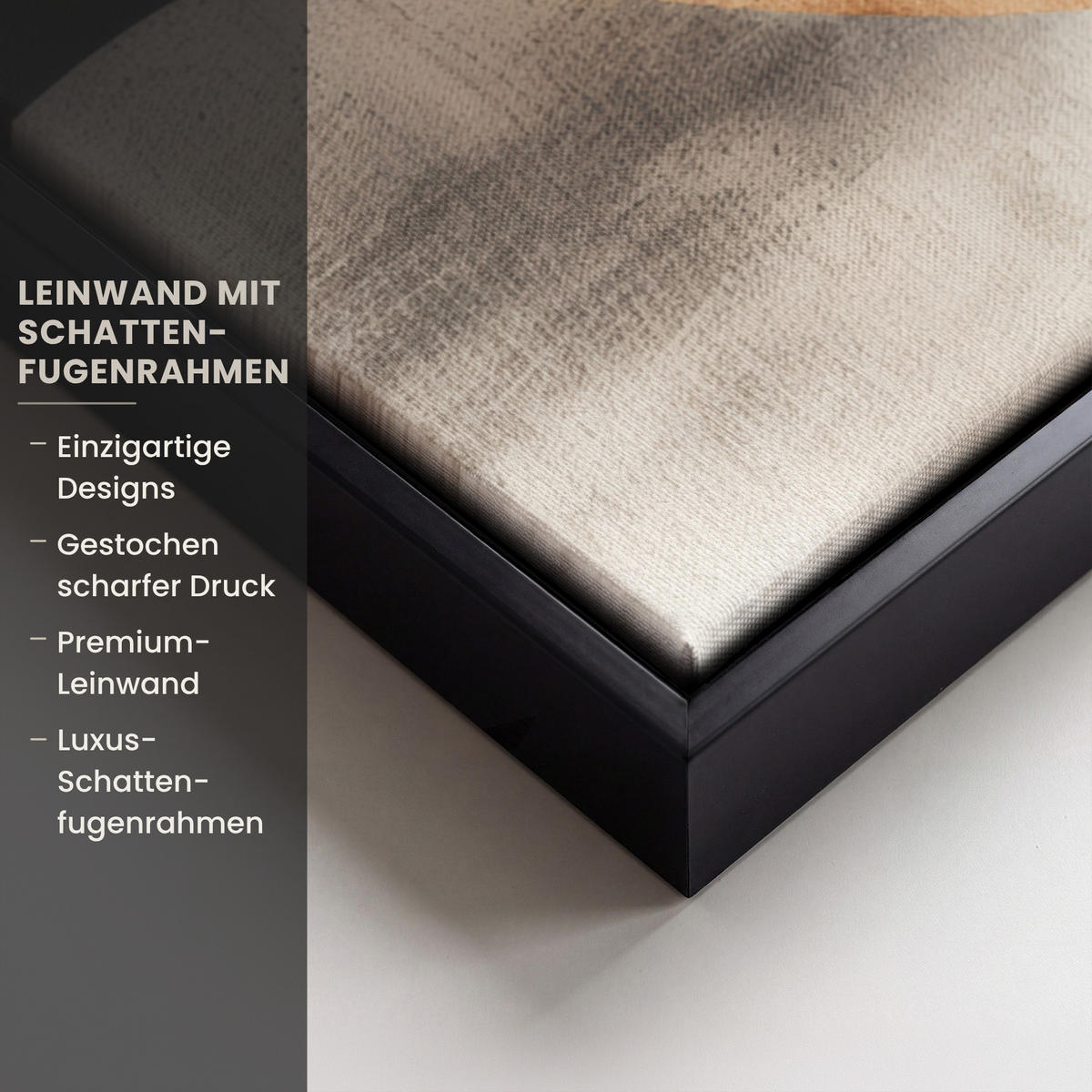 LEINWAND Bilder mit Rahmen - Abstrakt - Wellen - Schwarz - Verwittert - 50x50 - Trüffeleichefarben, Textil (50/50cm) - MuchoWow