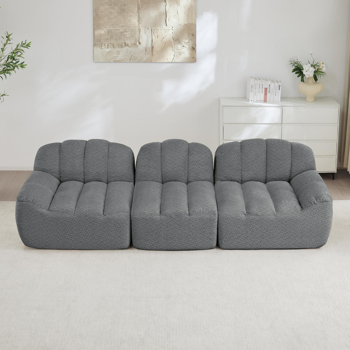SOFA modular mit Ottoman Granular Fleece Grey 3-Sitzer - Grau, Textil (288/79/104cm) - IVMEU