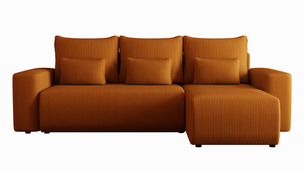 ECKSOFA Travis mit Bettkasten und Schlaffunktion, L-Form, Cord, Universal - Rostfarben, Holzwerkstoff (248/148cm) - 4ALL HOME