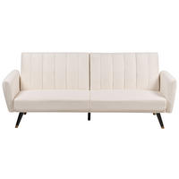 3-SITZER-SCHLAFSOFA Samtstoff hellbeige Vimmerby - Creme, Textil (212/90/80cm) - Beliani
