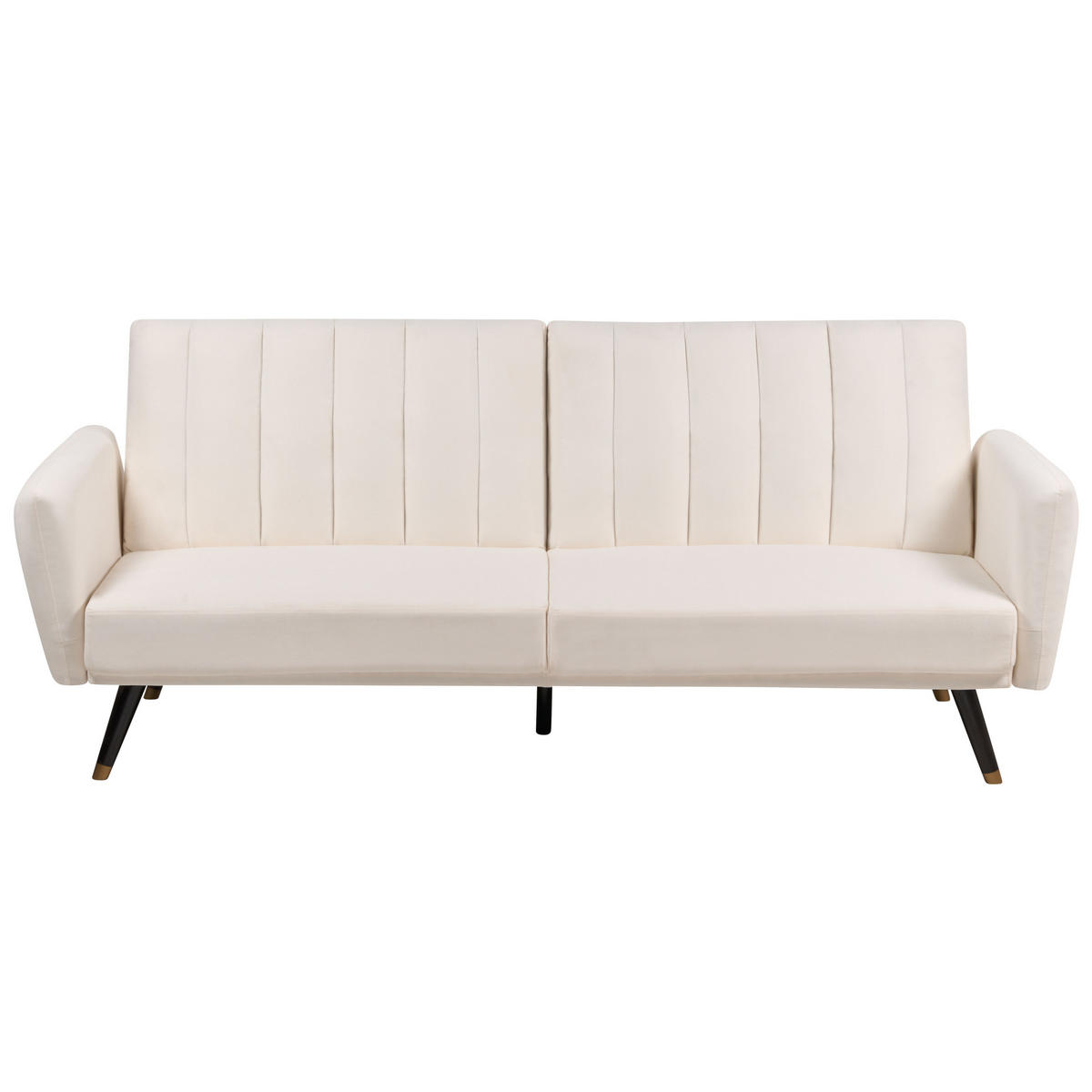 3-SITZER-SCHLAFSOFA Samtstoff hellbeige Vimmerby - Creme, Textil (212/90/80cm) - Beliani