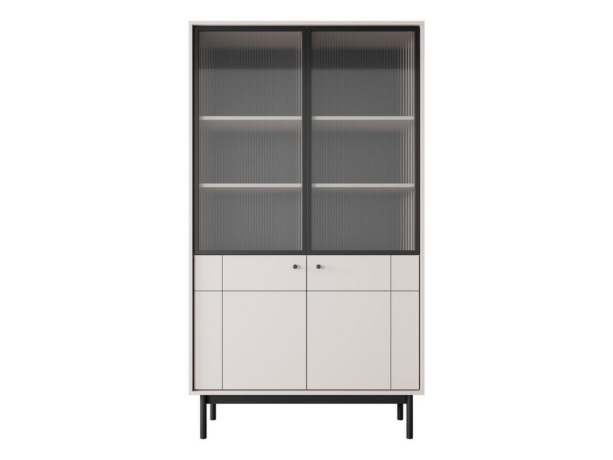 VITRINE Panda Beige, Schwarze Beine, Glasvitrine - Beige/Schwarz, Holzwerkstoff (104/184/39cm) - Bettso