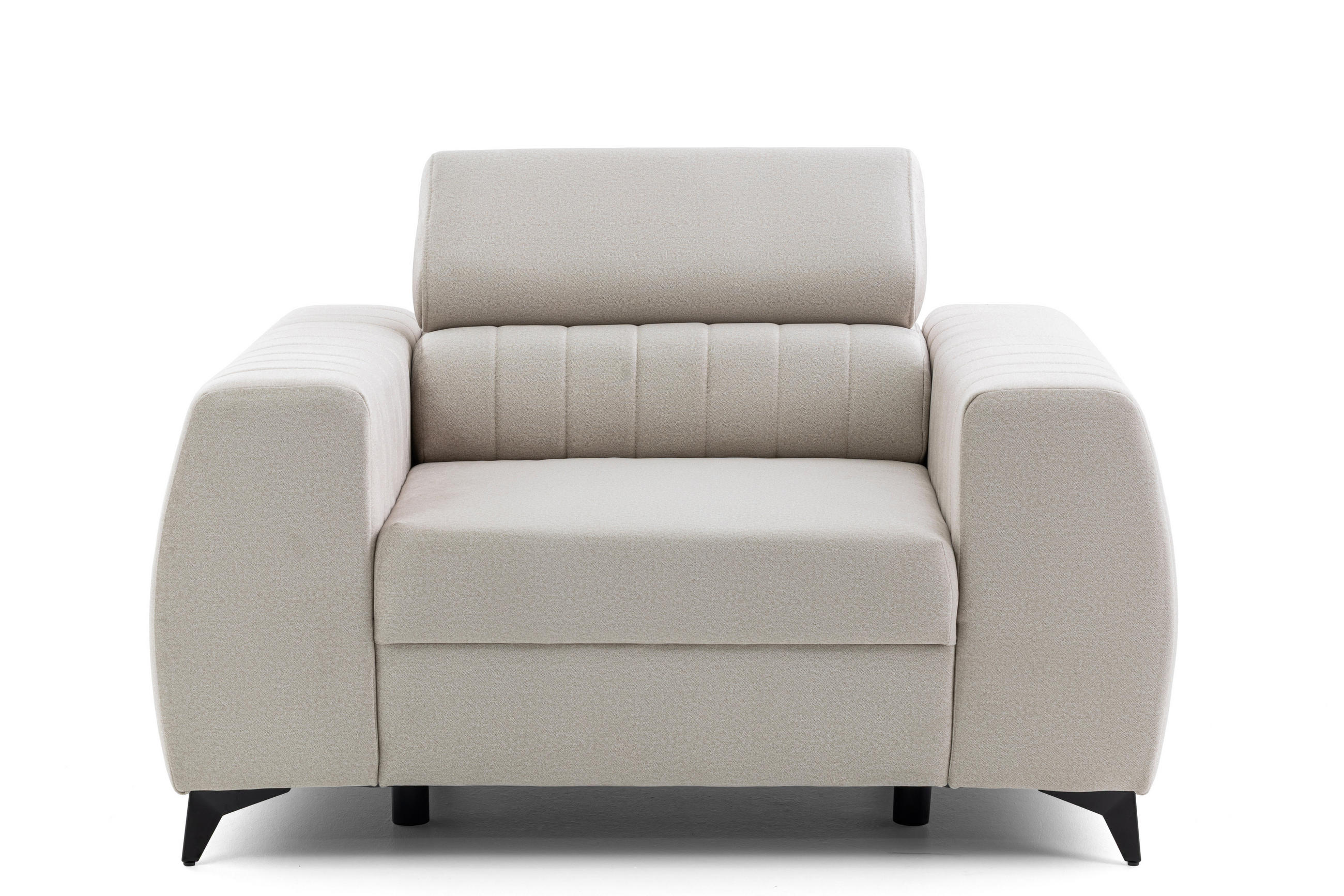SESSEL PIERO mit verstellbare Kopfstütze Velours Creme - Creme/Schwarz, Holz/Textil (130/90/100cm) - Muffo