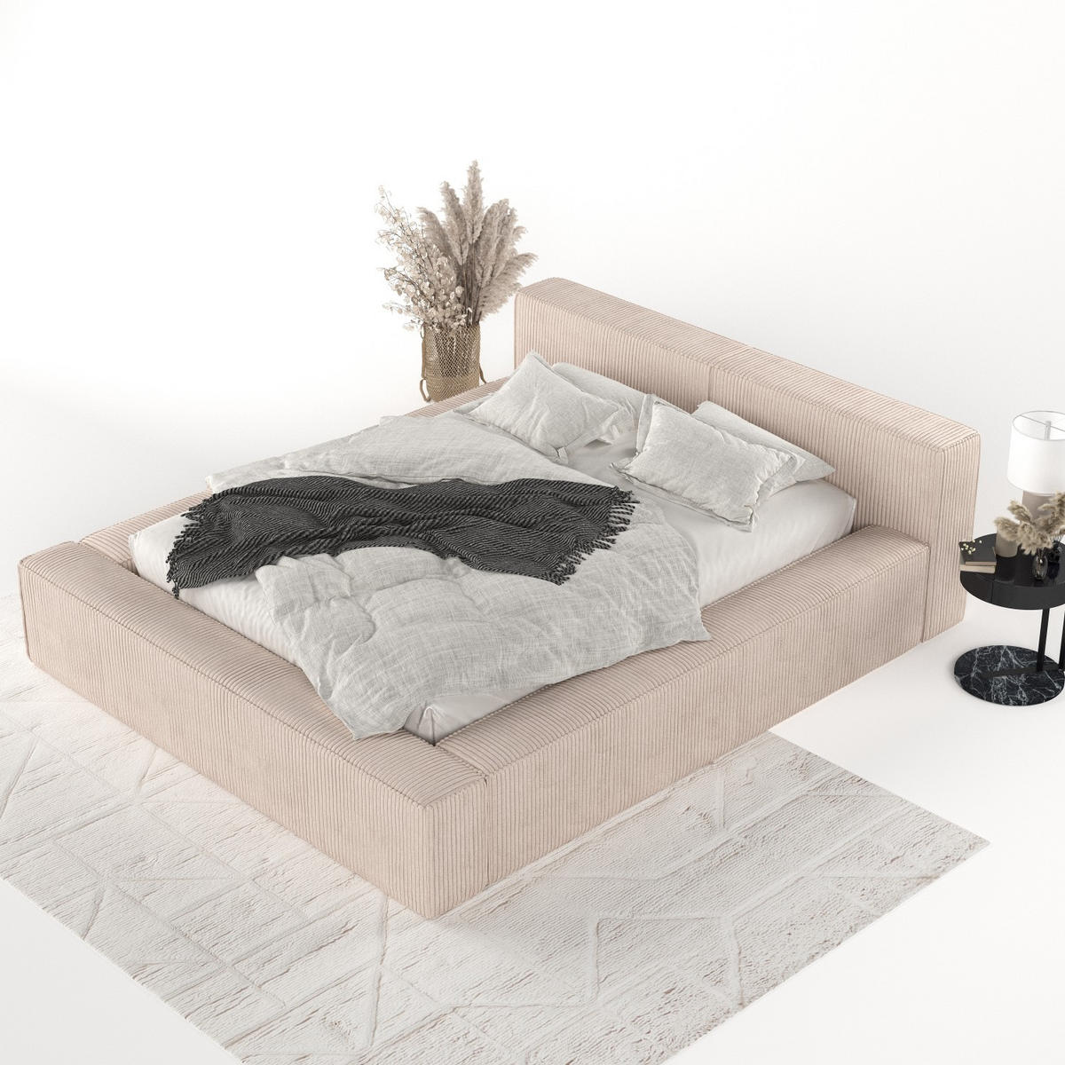 POLSTERBETT Casto mit Stauraum 140/200 cm Hellbeige im Poso Stoff - Beige/Schwarz, Holz/Holzwerkstoff (140/200cm) - AltaBeds