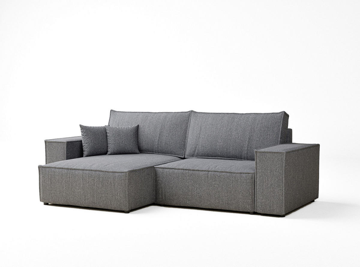 ECKSOFA MIT SCHLAFFUNKTION Zaya Grau Webstoff - Schwarz/Grau, Holz/Holzwerkstoff (255/148cm) - Maison de Reve