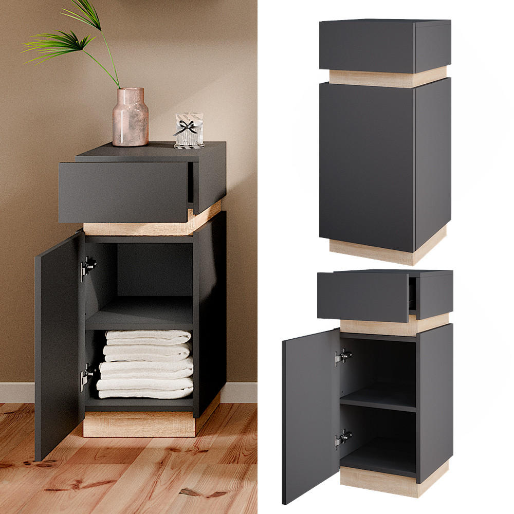 MIDISCHRANK Gloria Anthrazit 33 x 75.5 cm mit Tür und Schublade - Anthrazit/Sonoma Eiche, Holzwerkstoff (33/75.5/35cm) - Vicco