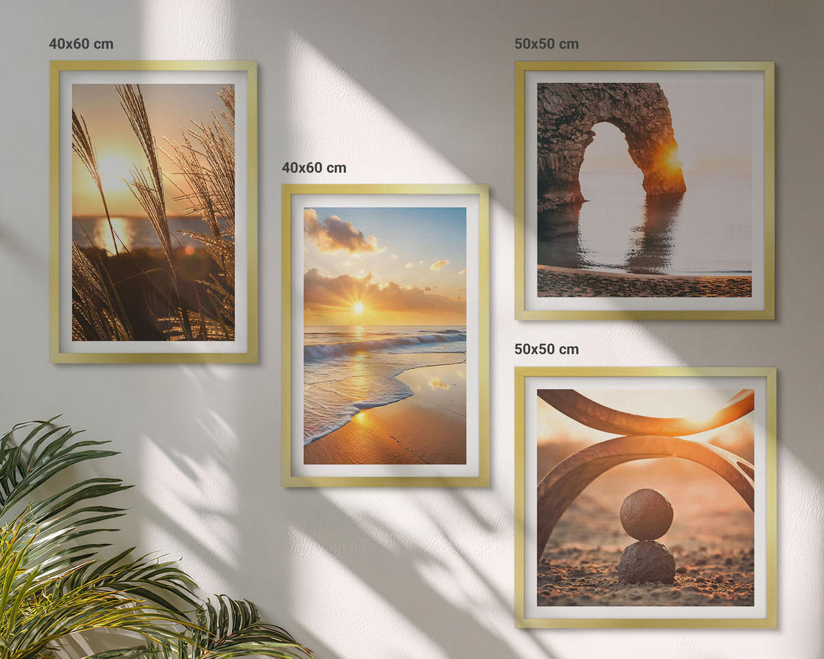 BILDER SET 4er Set - 50x50 cm & 40x60 cm Goldrahmen - Ruhige Landschaften am Strand der Sonne - Goldfarben, Kunststoff (50/50cm) - TULUP