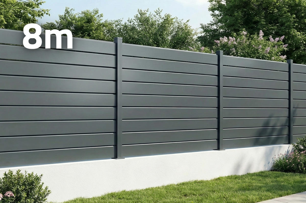 ALUMINIUM-LAMELLENZAUN 8 m VANO H. 150 cm grau - Grau, Metall (200/156cm) - Casanoov