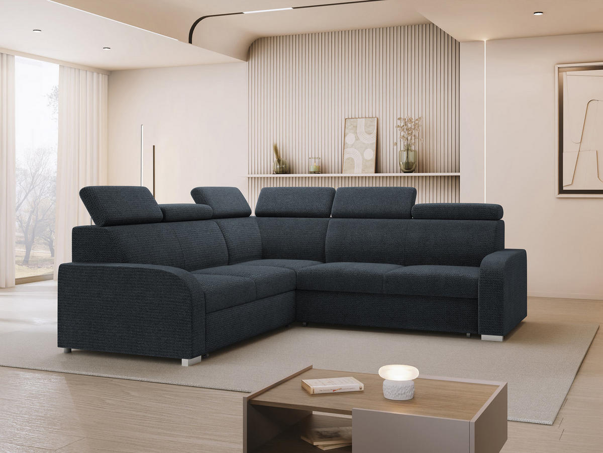 ECKSOFA Oslo 2rR2p - Silberfarben/Dunkelblau, Holz/Kunststoff (250/250cm) - MIRJAN24