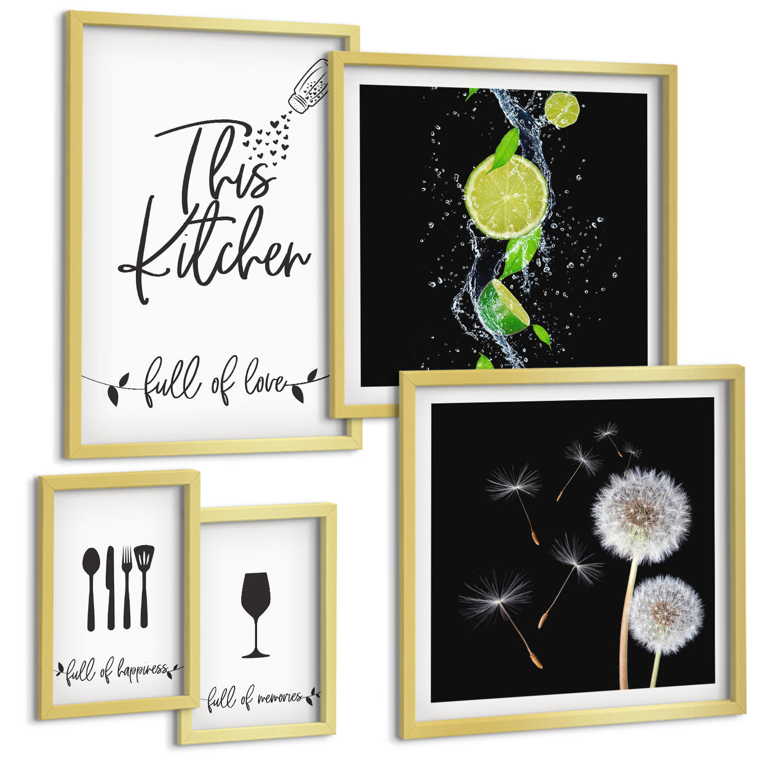 BILDER SET 5er Set - 50x50 cm & 20x30 cm & 40x60 cm Goldrahmen - Blumenposter Paris London - Goldfarben, Kunststoff (40/60cm) - TULUP