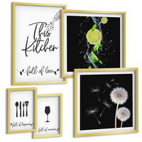 BILDER SET 5er Set - 50x50 cm & 20x30 cm & 40x60 cm Goldrahmen - Blumenposter Paris London - Goldfarben, Kunststoff (40/60cm) - TULUP
