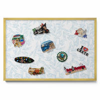 MAGNETTAFEL 60x40 cm Goldener Rahmen Regelmäßiges Blattmuster - Blaugrau, Metall (60/50/0.4cm) - TULUP