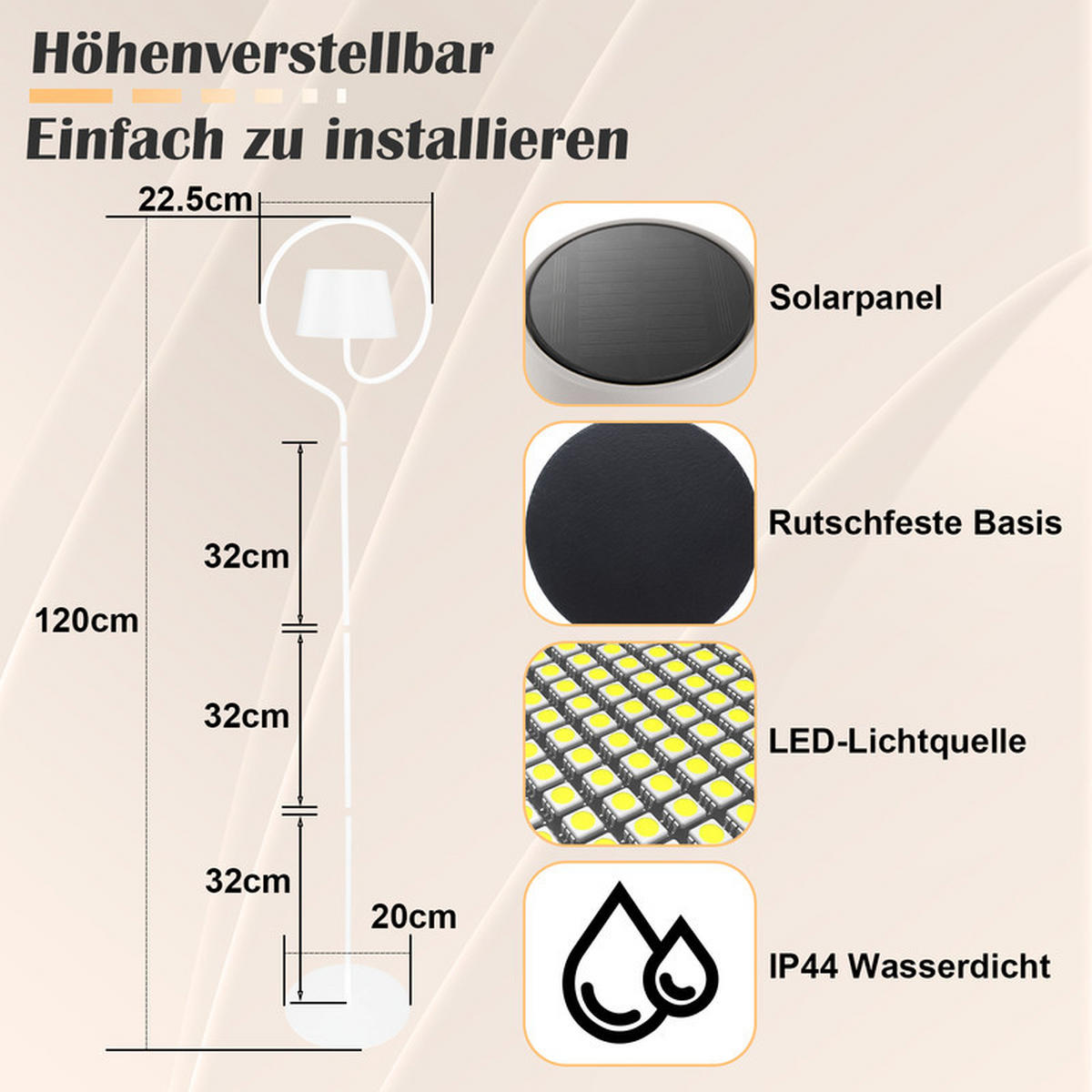 LED STEHLAMPE CAMPBELL Ⅲ 23/20/120 cm - Weiß, Metall (23/20/120cm) - Nettlife