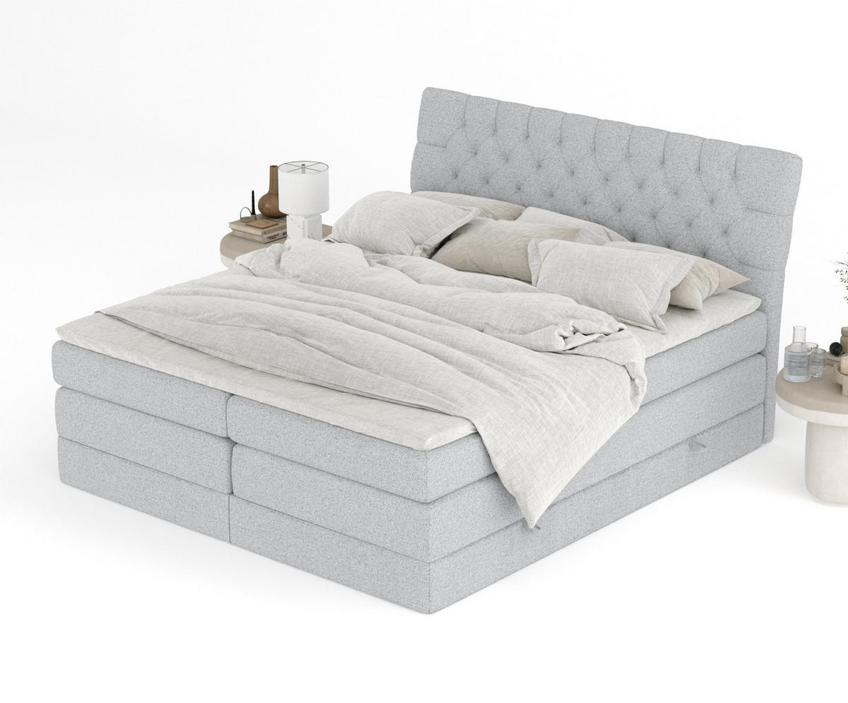 BOXSPRINGBETT Seraphine Hellgrau 140/200 cm - Hellgrau/Schwarz, Holz/Holzwerkstoff (140/200cm) - Maison de Reve