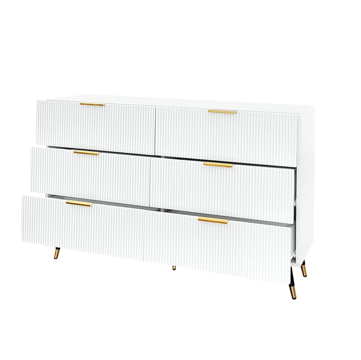 SIDEBOARD 120/40/77 cm Weiß aus Spanplatte mit 6 Schubladen - Weiß, Holzwerkstoff (120/77/40cm) - OKWISH