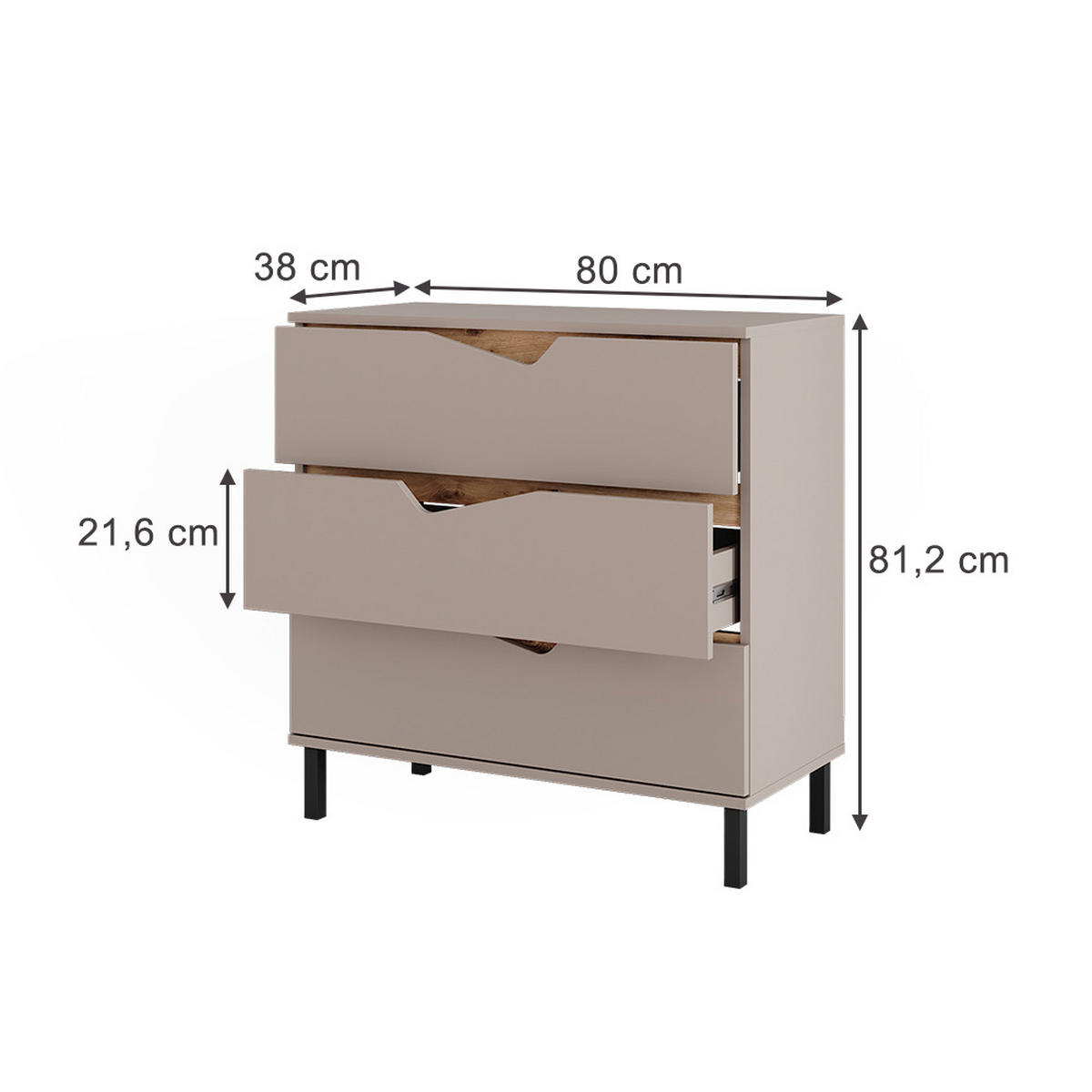 KREDENC Marelle Béžový dub/Artisan - světle šedá/šedobéžová, kompozitní dřevo (80/81.2/38cm) - Vicco