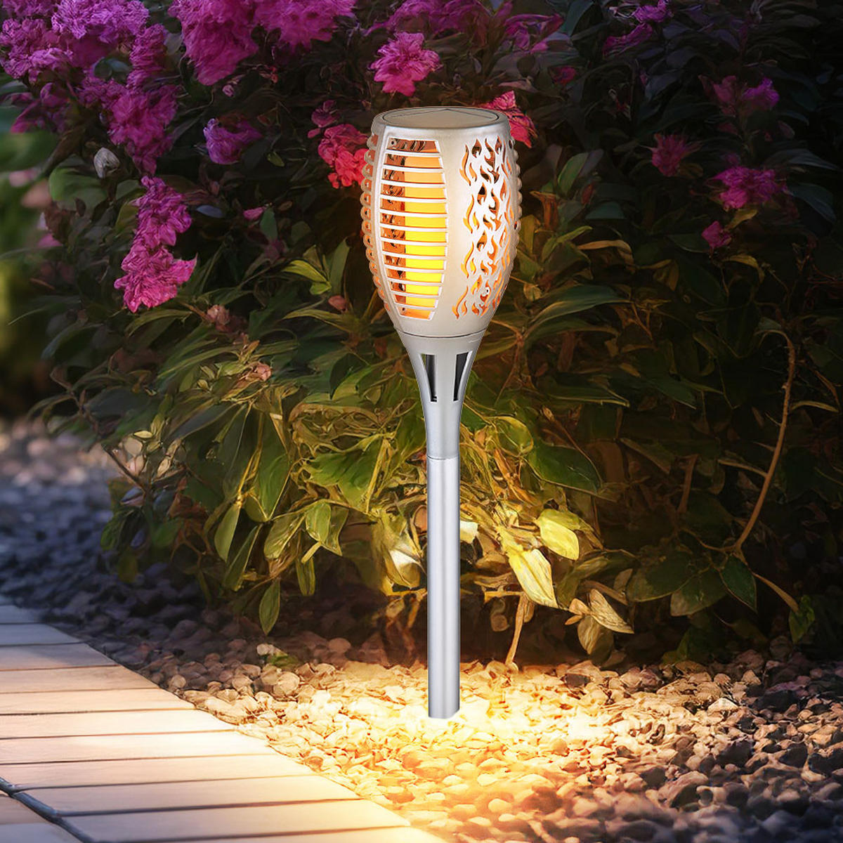 LED AUSSENLEUCHTE Solarleuchte Silber Kunststoff - Silberfarben, Kunststoff (10/10/58cm)