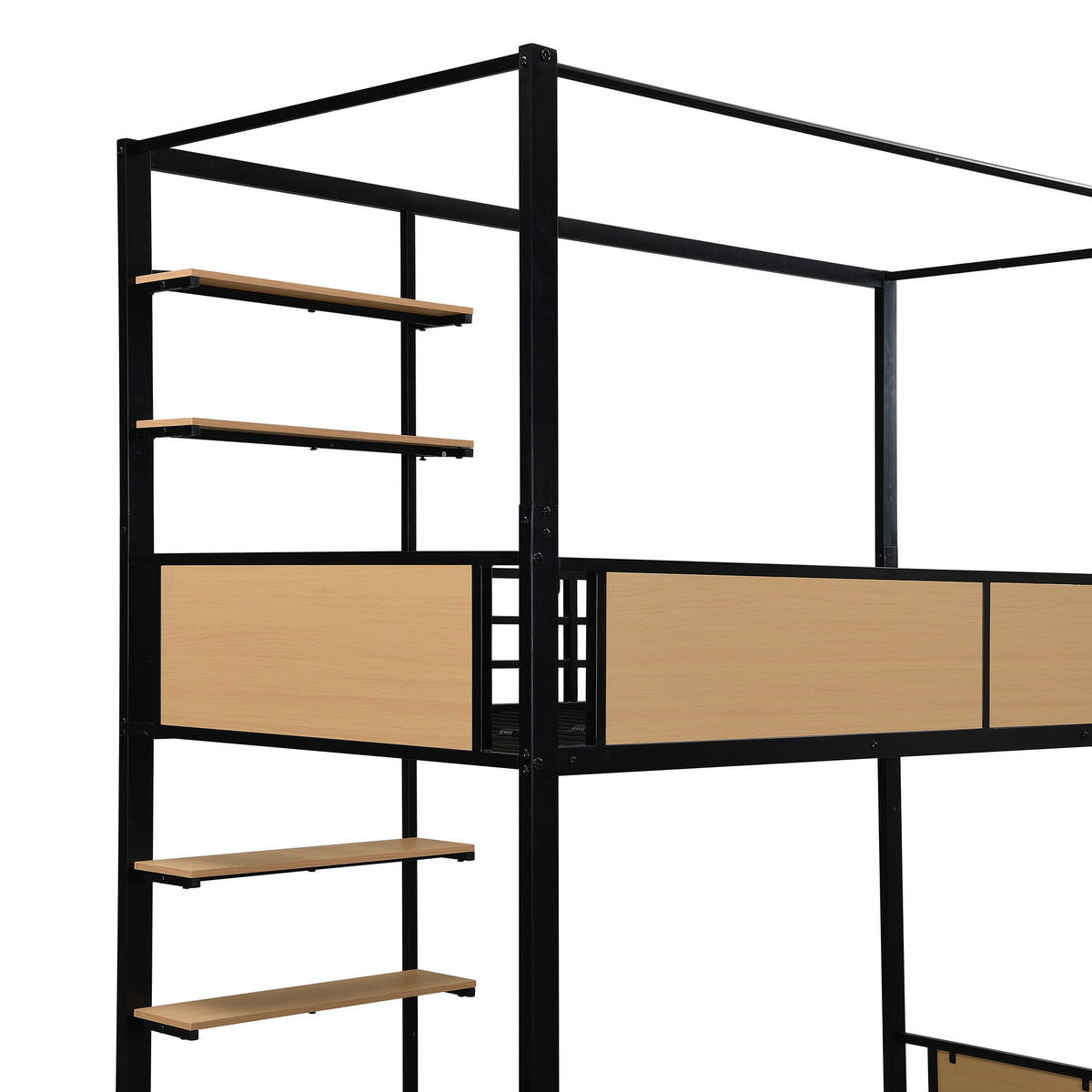 ETAGENBET 90/200 cm Schwarz, Natur - Ahornfarben/Schwarz, Holzwerkstoff/Metall - Raumix