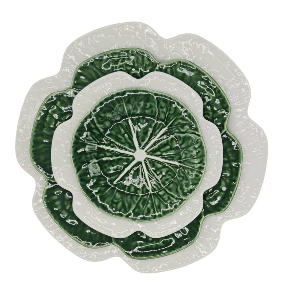 TAFELSERVICE 4-teilig Porzellan Grün Blattstruktur 33/26,8/21,7/16,5 cm - Grün, Keramik (33/2/33cm) - Quality Elegance