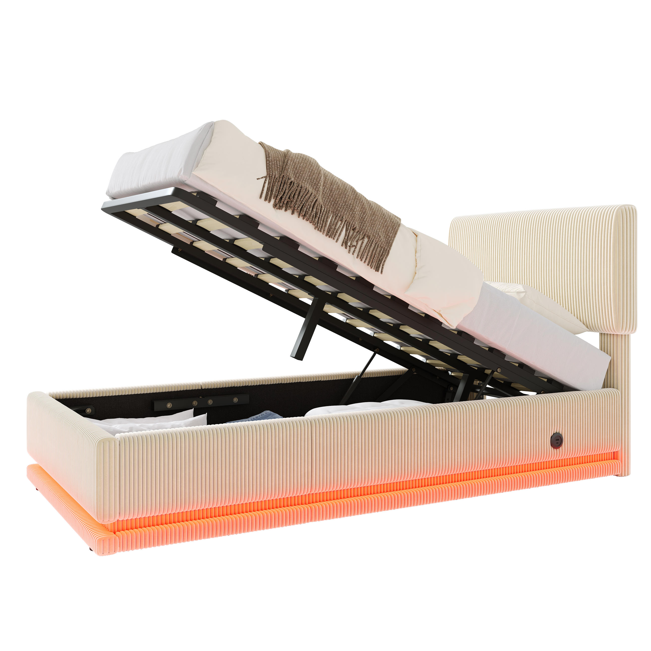 POLSTERBETT 90x200 cm LED USB Stauraum beige - Beige, Textil (90/200cm) - LEBENLANG