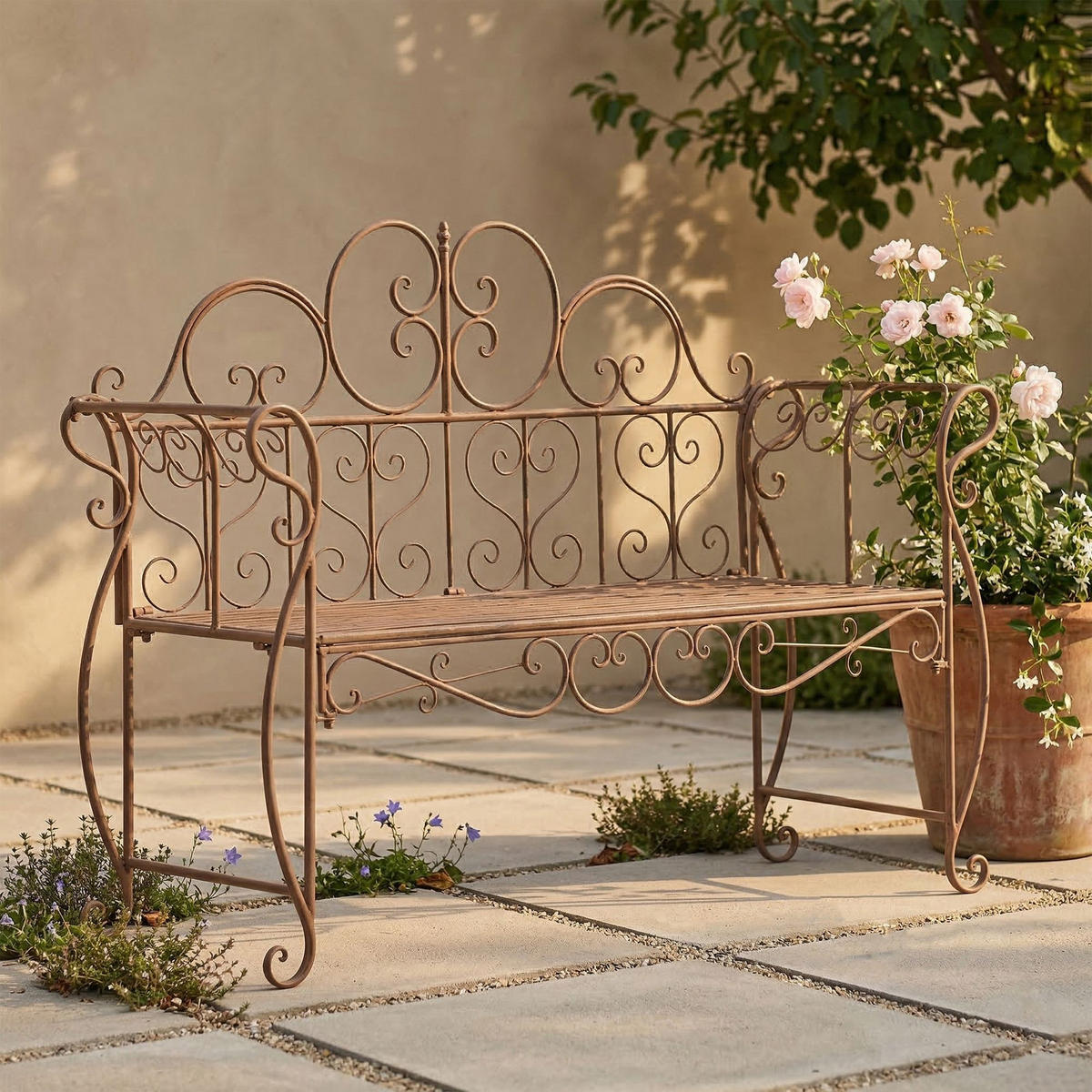 GARTENBANK 128/46 cm Metall Antik Braun - Braun, Metall (128/94/46cm) - CLP