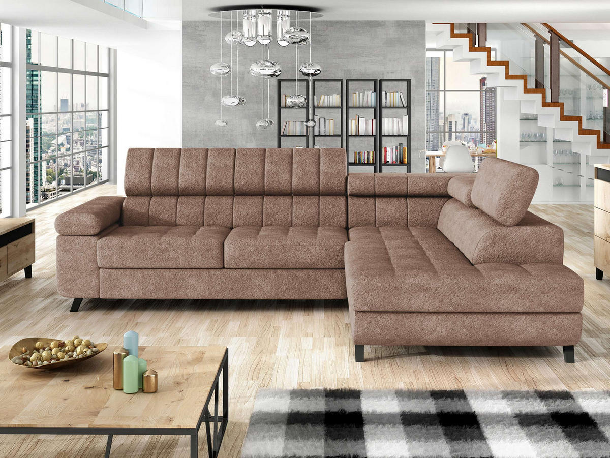 ECKSOFA Nord, Seite: Rechts - Hellbraun/Schwarz, Holz/Textil (264/203cm) - MIRJAN24
