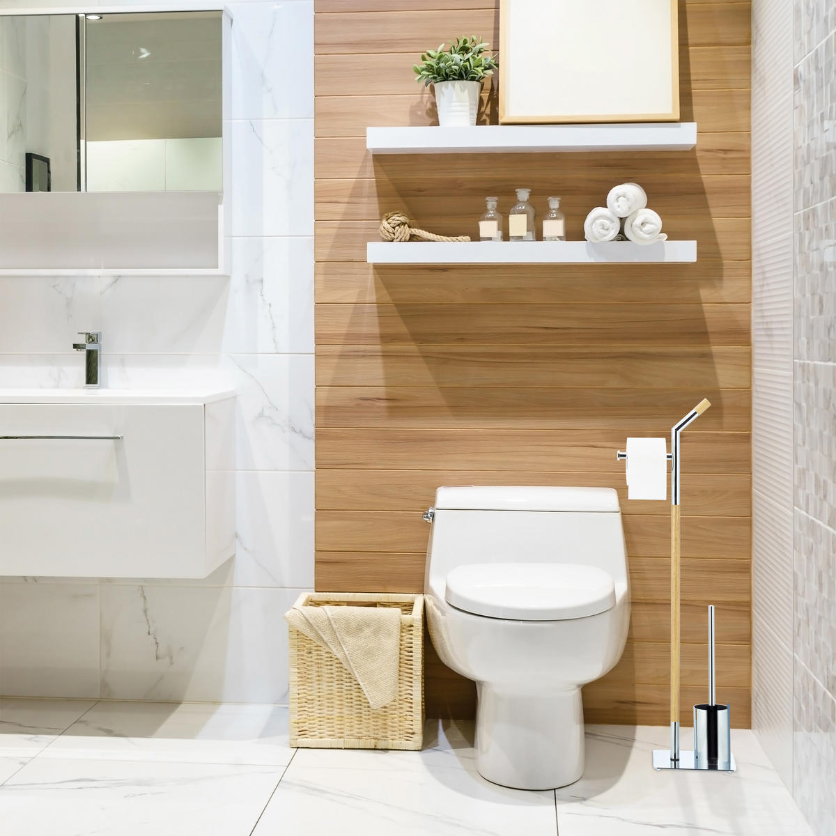 WC Garnitur - Multicolor, Holz/Metall (24/90/20cm) - Relaxdays