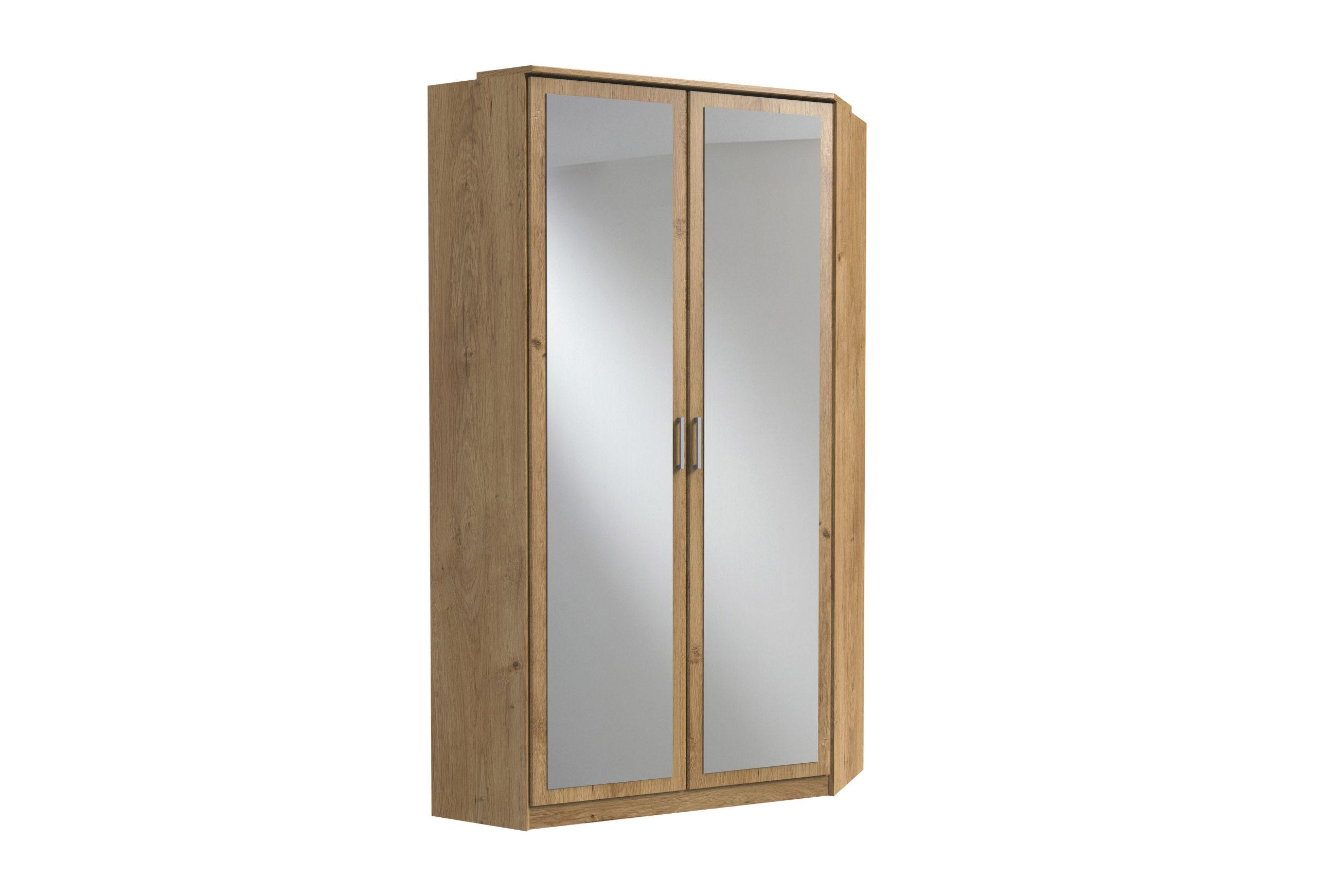 KLEIDERSCHRANK Click in Plankeneiche Beton Lichtgrau - Eckkleiderschrank mit Spiegel - Braun, Holzwerkstoff (95/198/95cm)