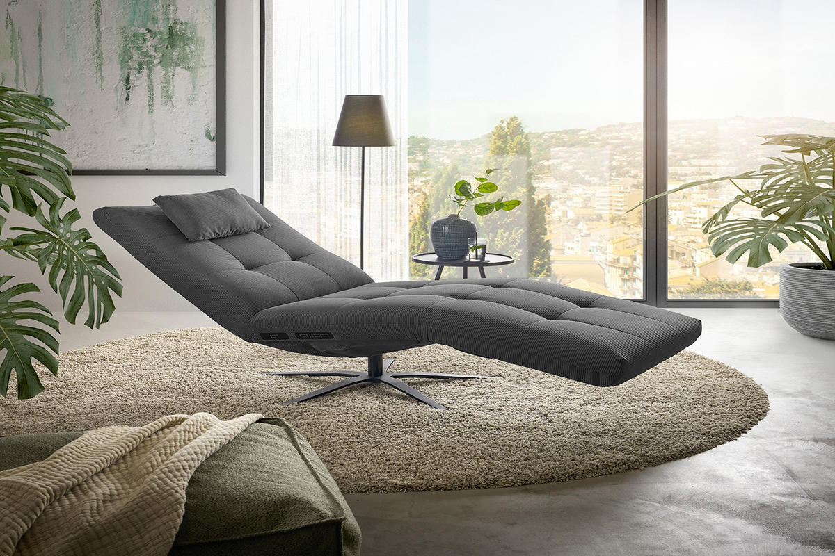RELAXLIEGE LETICIA Anthrazit Cord - Anthrazit/Schwarz, Textil/Metall (82/115/156cm) - KAWOLA