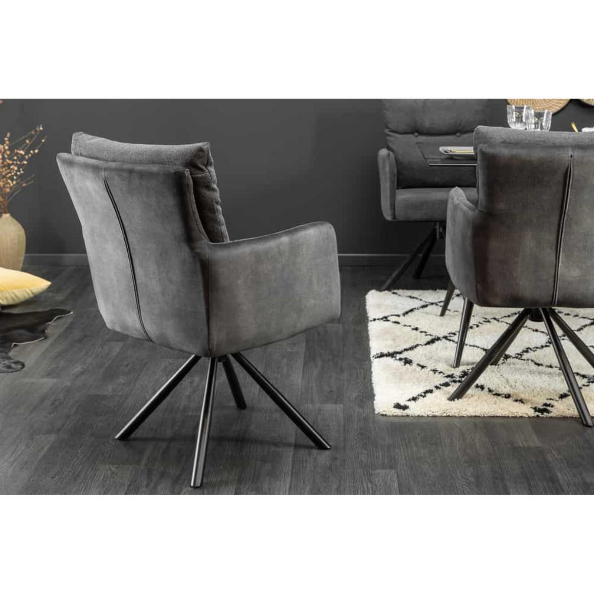 ARMLEHNSTUHL BIG GEORGE Samt, Strukturstoff Anthrazit - Anthrazit/Schwarz, Textil/Metall (58/90/68cm) - riess-ambiente