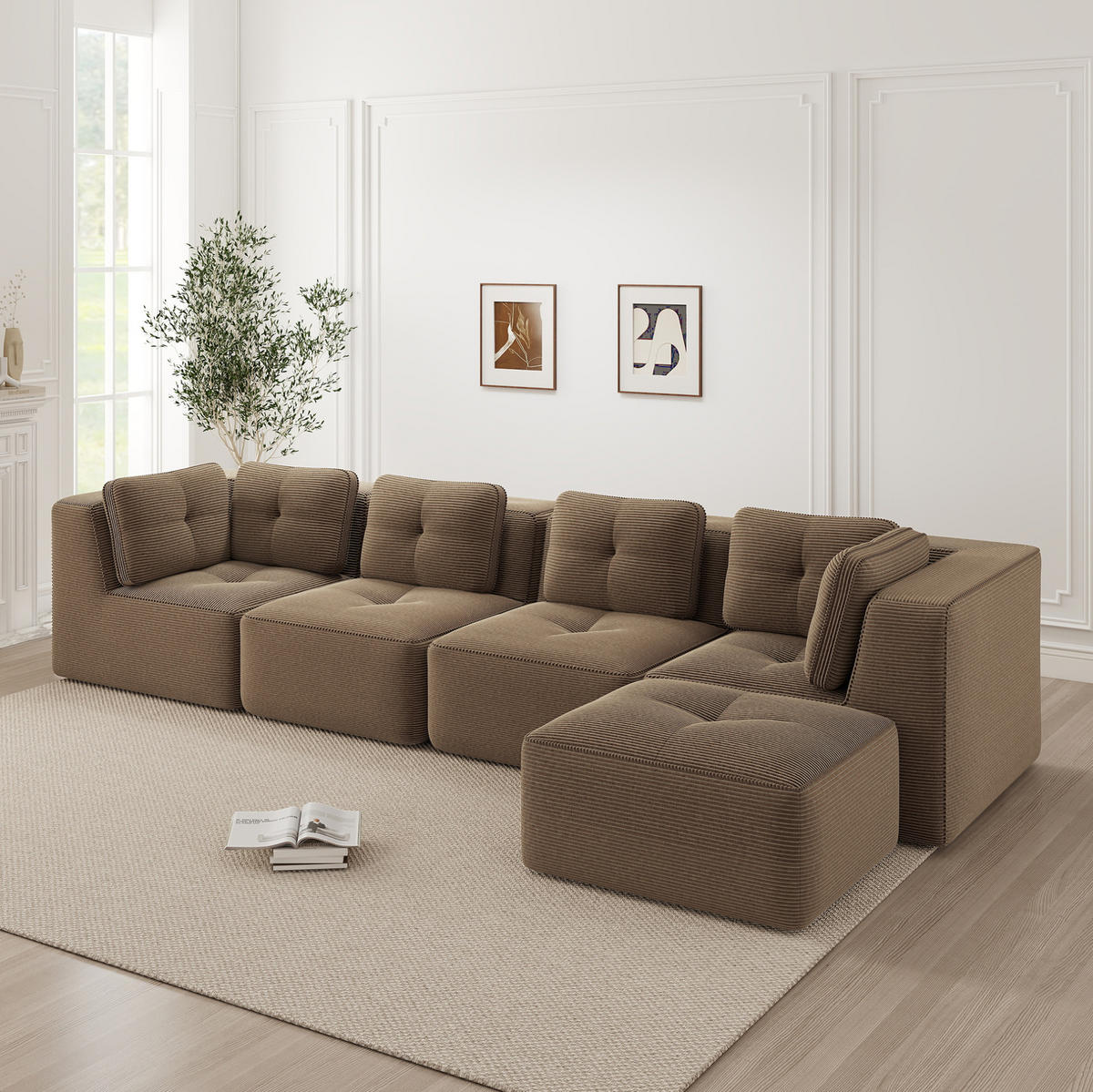 ECKSOFA modular mit 74 cm tiefer Sitzfläche Cord Braun - Braun, Kunststoff (177/386.1cm) - Meubliv