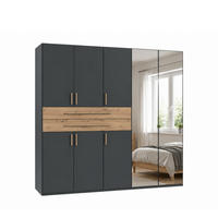 SKŘÍŇ S OTOČNÝMI DVEŘMI B225/H208/T58 cm v barvě grafit, šatní skříň se 2 zrcadlovými dveřmi, 2 zásuvkami a úchytkami v dekoru dub Artisan / 22637 - grafitová/dub artisan, kompozitní dřevo/plast (225/208/58cm) - luma-home