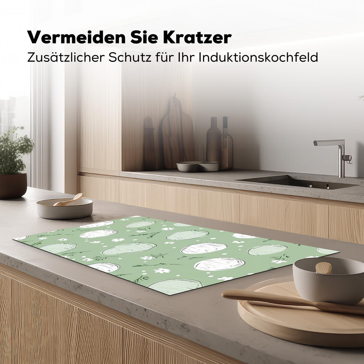 HERDABDECKPLATTE Grün - Eier - Muster Ceranfeldabdeckung 85x52 cm - Waldgrün, Kunststoff (85/52/0.2cm) - MuchoWow